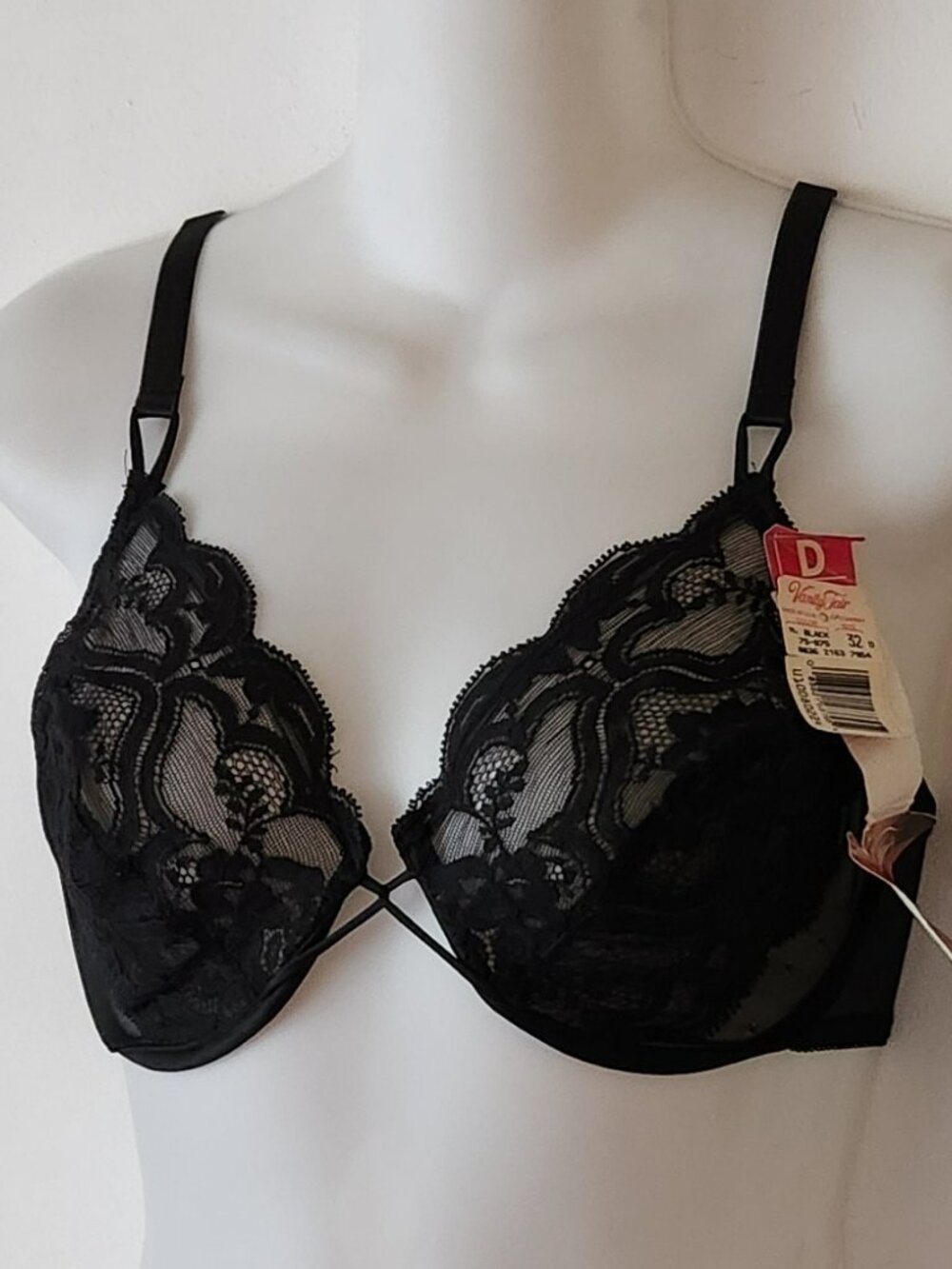 Vanity Fair bra sz 32D black underwire stretch lace NWT